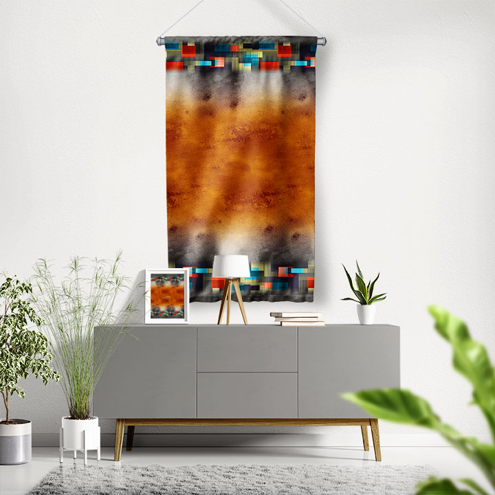 Dijital Blok Çerçeveli Soyut Sanat Duvar Flaması 4898