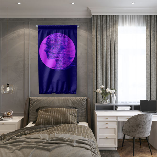 Mor Profil Glitch Dijital Sanat Duvar Flaması 4900