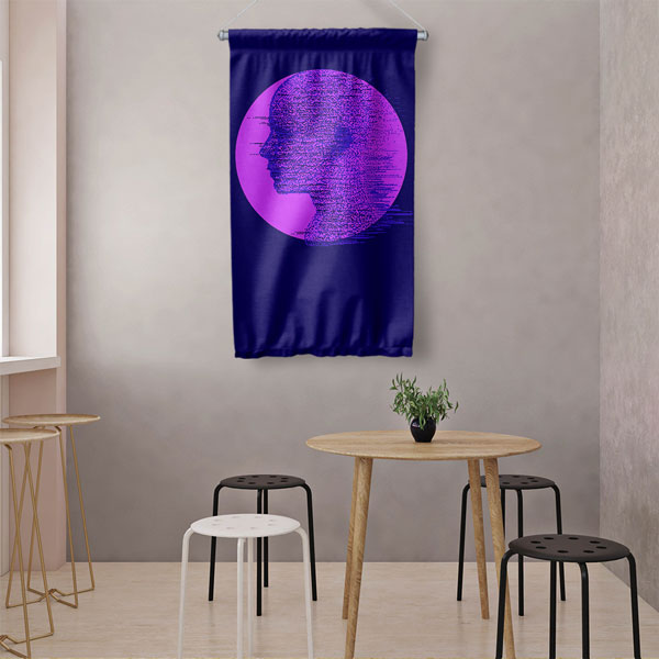 Mor Profil Glitch Dijital Sanat Duvar Flaması 4900