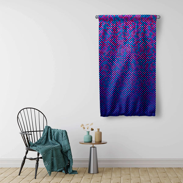 Mor Mavi Nokta Desenli Dijital Sanat Duvar Flaması 4901