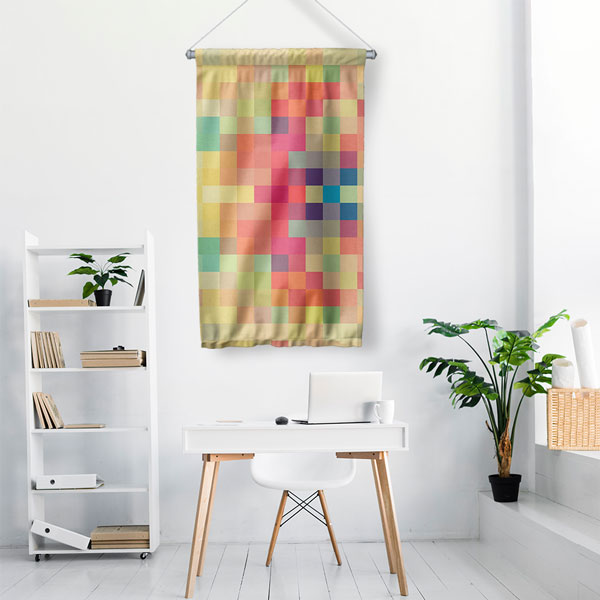 Renkli Mozaik Bloklar Dijital Sanat Duvar Flaması 4904