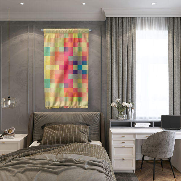 Renkli Mozaik Bloklar Dijital Sanat Duvar Flaması 4904