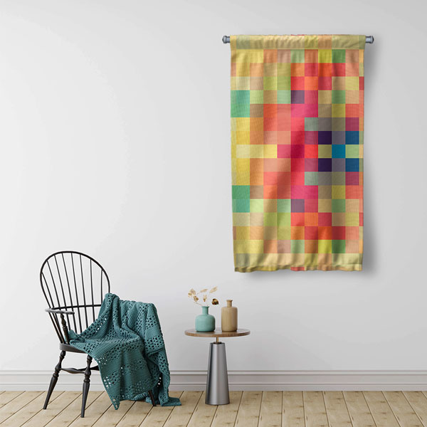 Renkli Mozaik Bloklar Dijital Sanat Duvar Flaması 4904