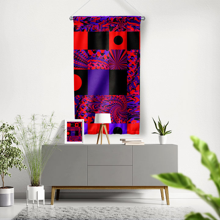 Geometrik Paneller Op Art Dijital Sanat Duvar Flaması 4906