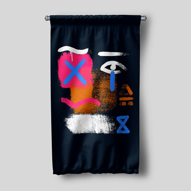 Soyut Semboller Dijital Sanat Duvar Flaması 4907