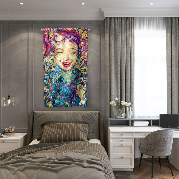 Renk Patlaması Portre Dijital Sanat Duvar Flaması 4908