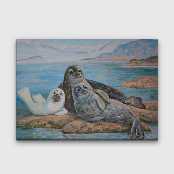 Fok Ailesi Deniz Manzarası Duvar Tablosu Kanvas Tablo 4909