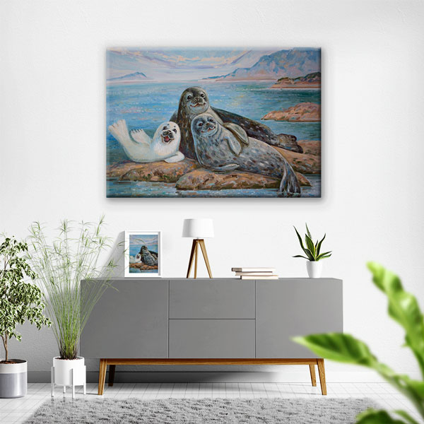 Fok Ailesi Deniz Manzarası Duvar Tablosu Kanvas Tablo 4909