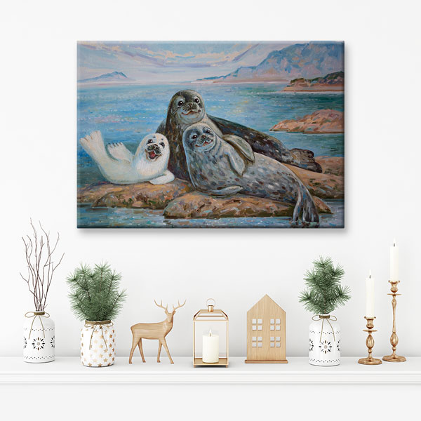 Fok Ailesi Deniz Manzarası Duvar Tablosu Kanvas Tablo 4909