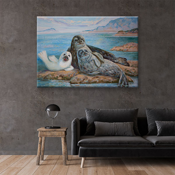 Fok Ailesi Deniz Manzarası Duvar Tablosu Kanvas Tablo 4909