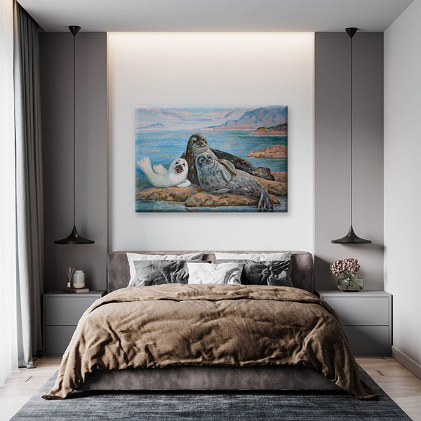 Fok Ailesi Deniz Manzarası Duvar Tablosu Kanvas Tablo 4909