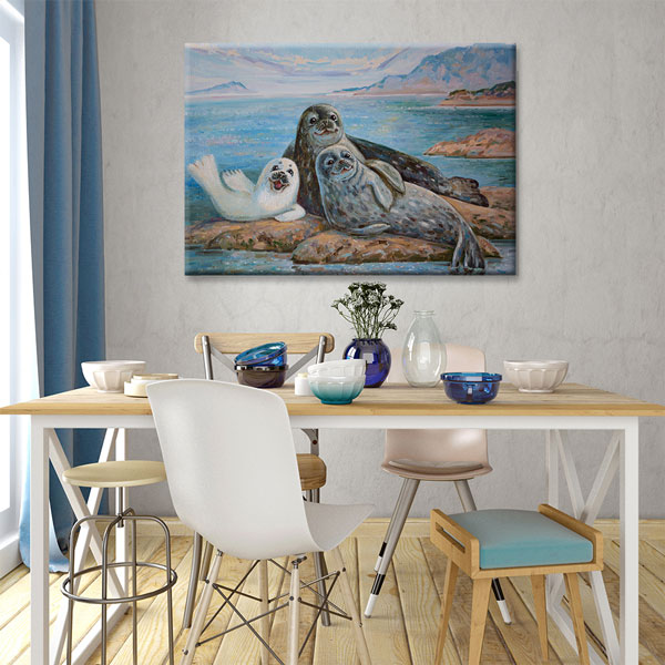 Fok Ailesi Deniz Manzarası Duvar Tablosu Kanvas Tablo 4909
