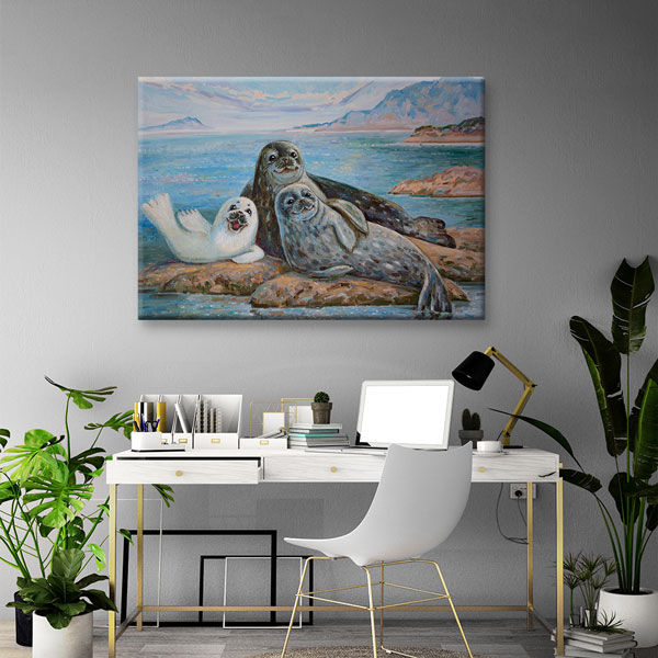 Fok Ailesi Deniz Manzarası Duvar Tablosu Kanvas Tablo 4909