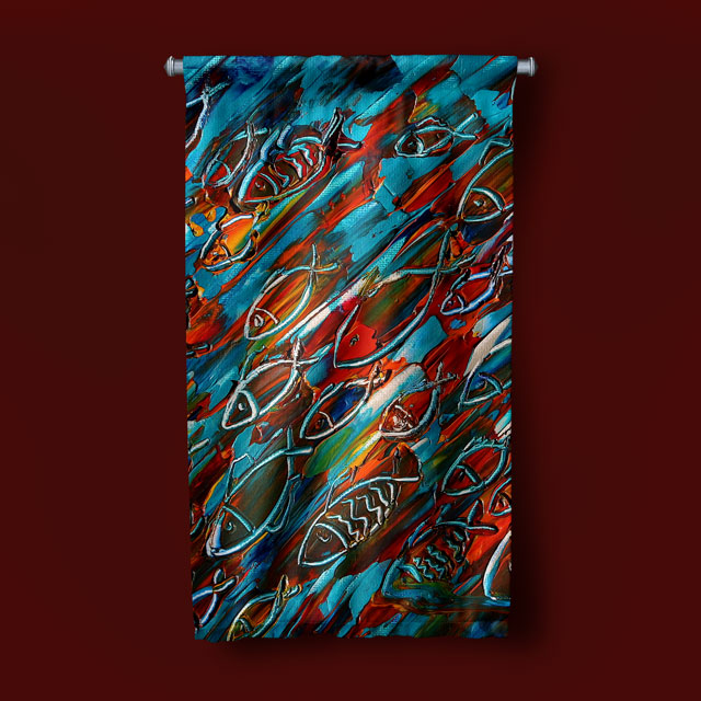 Soyut Balık Deseni Duvar Flaması 4970