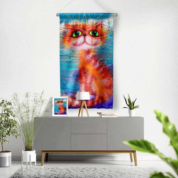 Renkli Kedi Duvar Flaması 4974