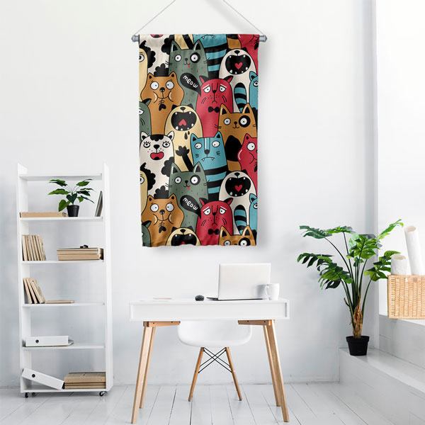 Renkli Kedi Deseni Duvar Flaması 4975