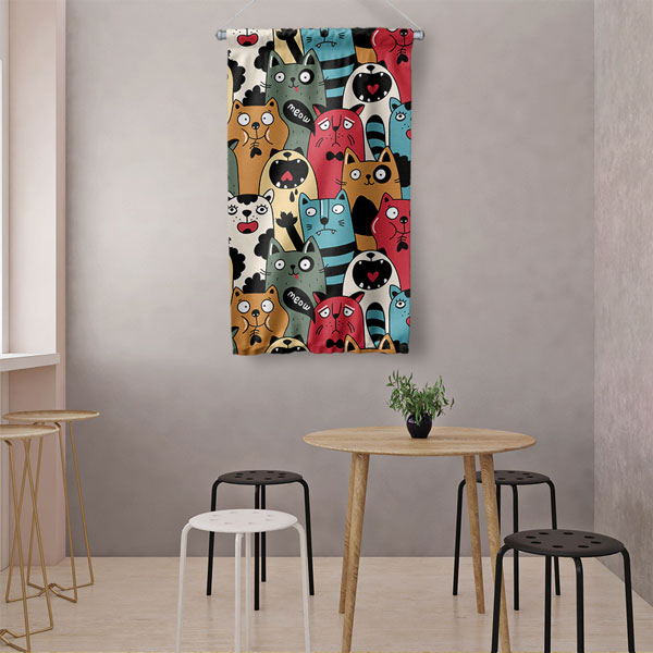 Renkli Kedi Deseni Duvar Flaması 4975