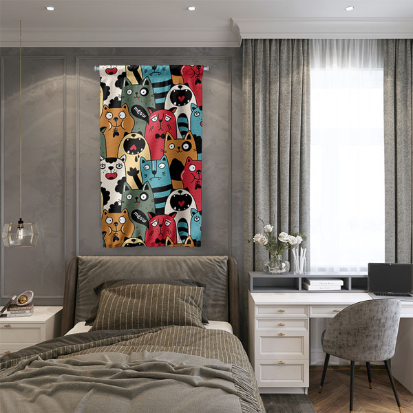 Renkli Kedi Deseni Duvar Flaması 4975