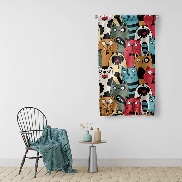 Renkli Kedi Deseni Duvar Flaması 4975