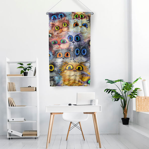 Renkli Kedi Kolajı Duvar Flaması 4979