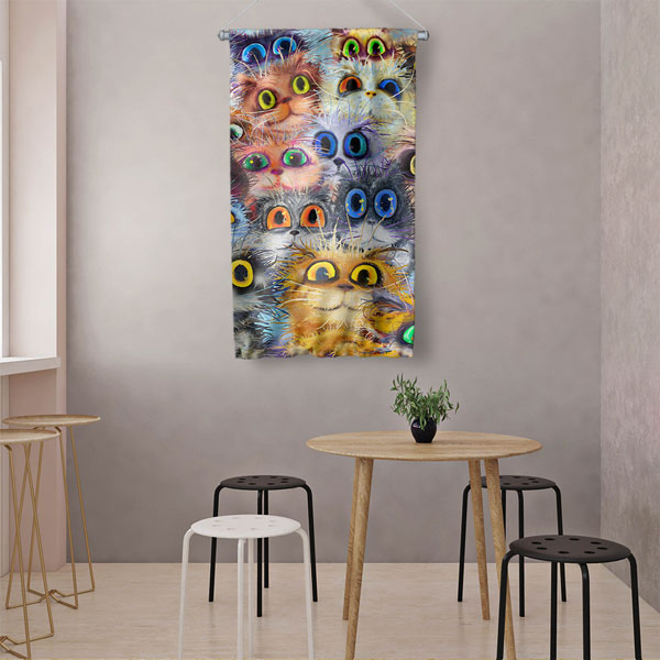 Renkli Kedi Kolajı Duvar Flaması 4979