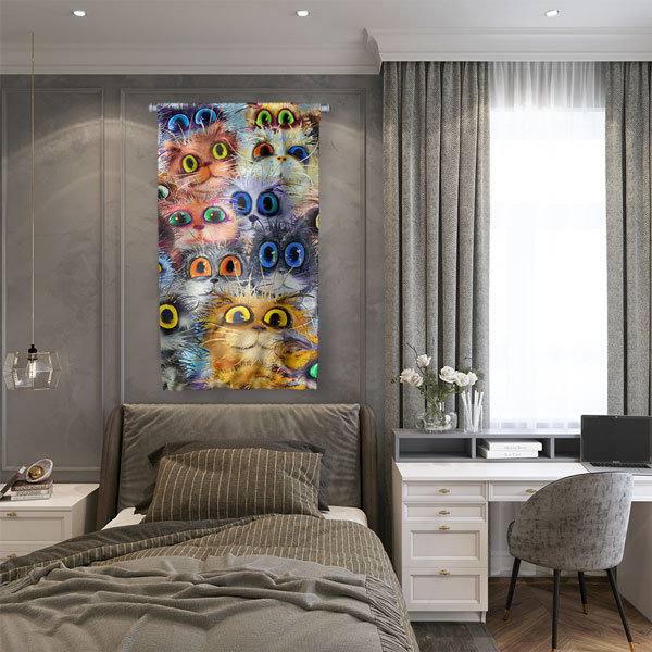 Renkli Kedi Kolajı Duvar Flaması 4979