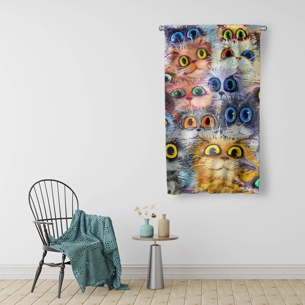 Renkli Kedi Kolajı Duvar Flaması 4979