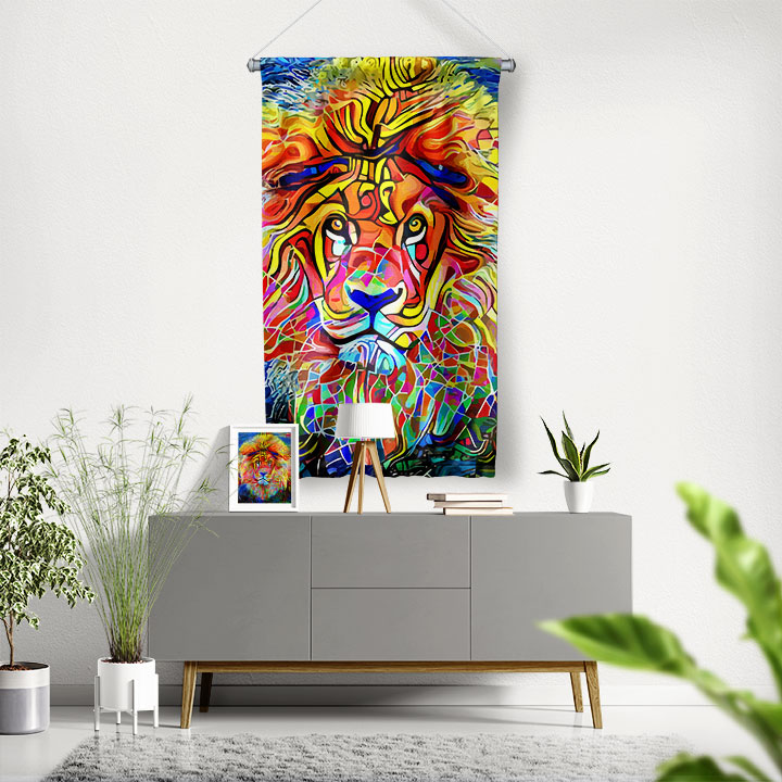 Renkli Aslan Duvar Flaması 4980