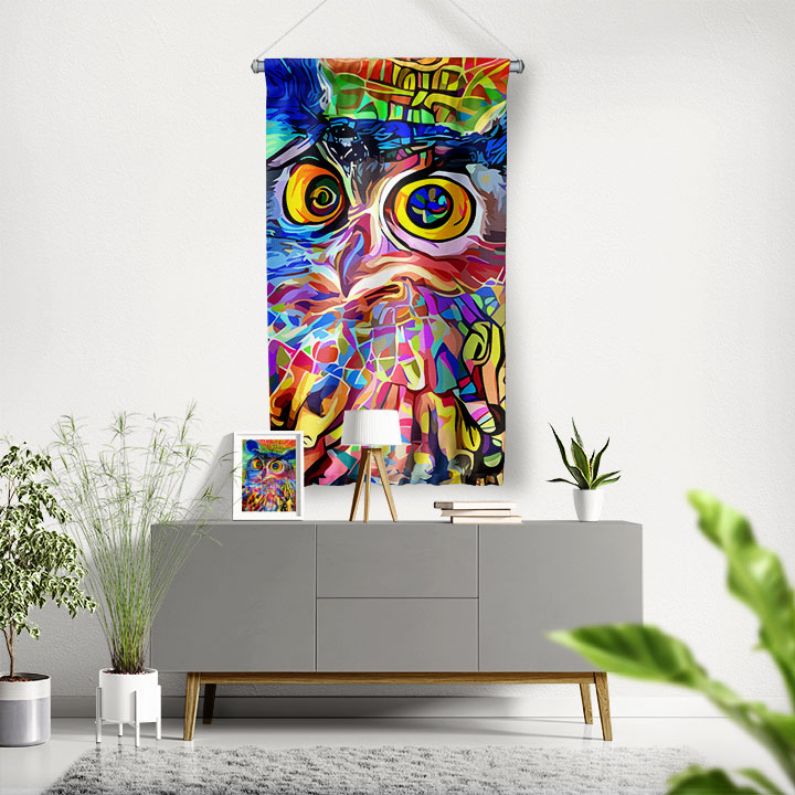 Renkli Baykuş Duvar Flaması 4982