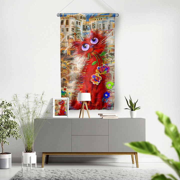 Kırmızı Kedi Duvar Flaması 4983