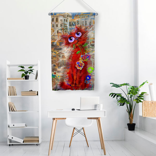 Kırmızı Kedi Duvar Flaması 4983