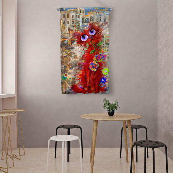 Kırmızı Kedi Duvar Flaması 4983