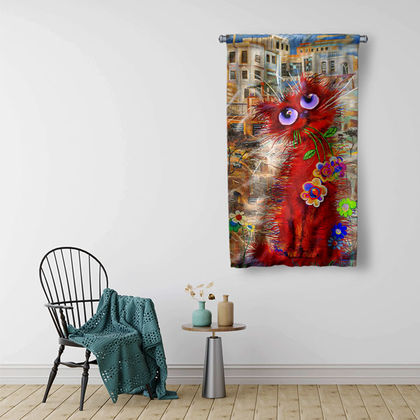 Kırmızı Kedi Duvar Flaması 4983