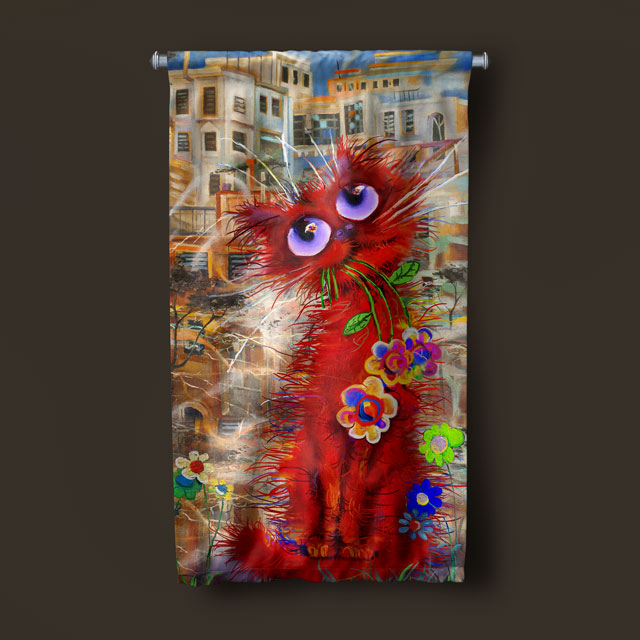 Kırmızı Kedi Duvar Flaması 4983