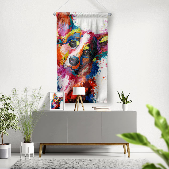 Renkli Köpek Portresi Duvar Flaması 4984