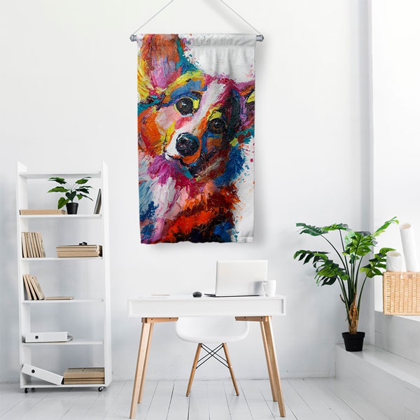 Renkli Köpek Portresi Duvar Flaması 4984