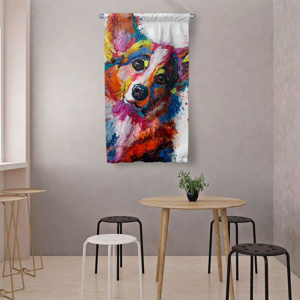 Renkli Köpek Portresi Duvar Flaması 4984