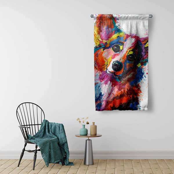 Renkli Köpek Portresi Duvar Flaması 4984