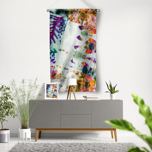 Soyut Çiçek Dokulu Duvar Flaması 5036