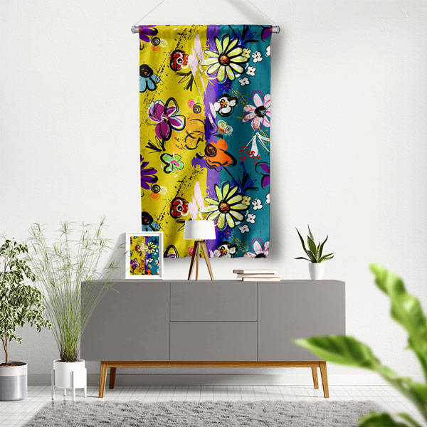 Renkli Çiçek Desenli Duvar Flaması 5040