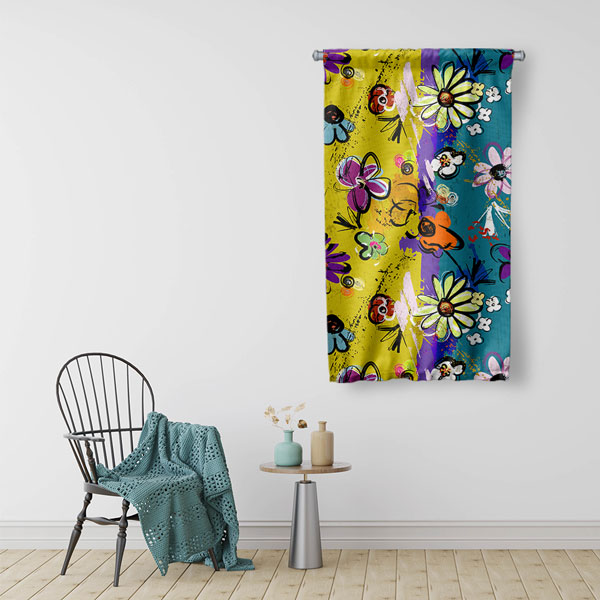 Renkli Çiçek Desenli Duvar Flaması 5040