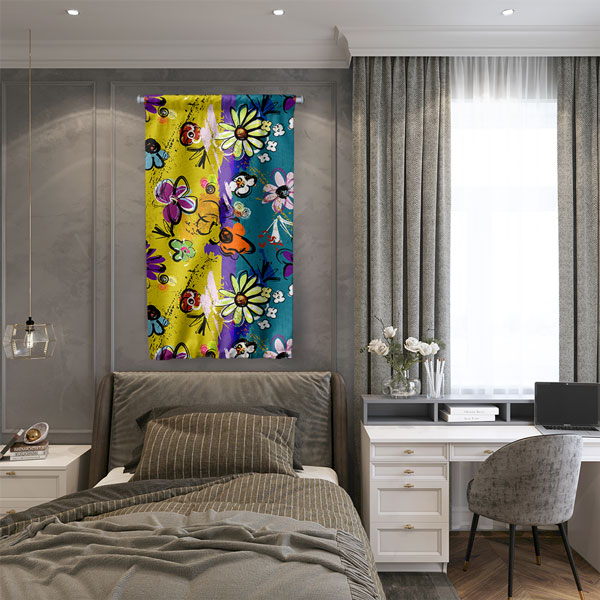 Renkli Çiçek Desenli Duvar Flaması 5040