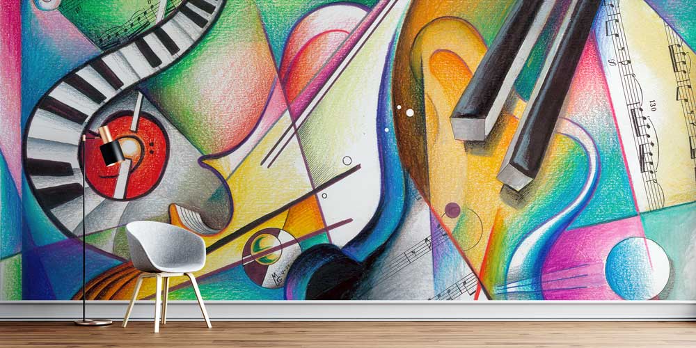 Soyut Müzik Enstrümanları Temalı Renkli Duvar Kağıdı 5071