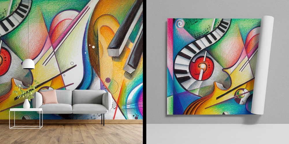 Soyut Müzik Enstrümanları Temalı Renkli Duvar Kağıdı 5071