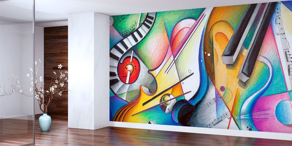 Soyut Müzik Enstrümanları Temalı Renkli Duvar Kağıdı 5071