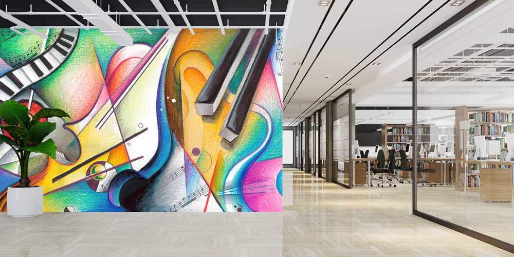 Soyut Müzik Enstrümanları Temalı Renkli Duvar Kağıdı 5071