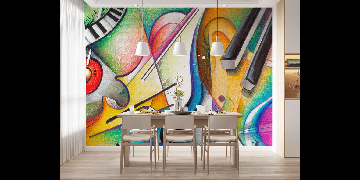 Soyut Müzik Enstrümanları Temalı Renkli Duvar Kağıdı 5071