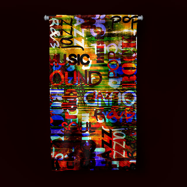 Tipografik Müzik Temalı Modern Duvar Flaması Kumaş Baskı 5092