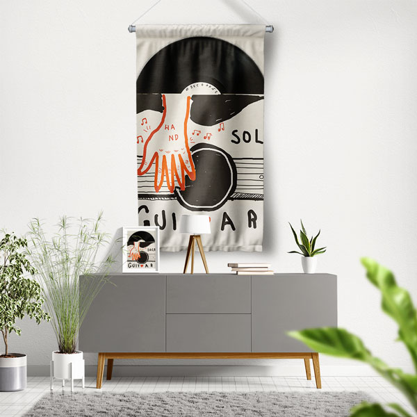 Gitar ve Müzik Temalı Modern Duvar Flaması Kumaş Baskı 5095