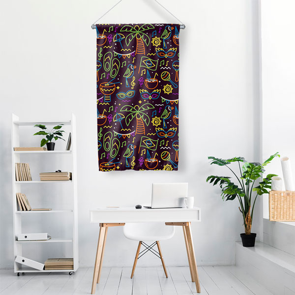 Neon Müzik ve Tropikal Figürler Modern Duvar Flaması Kumaş Baskı 5097